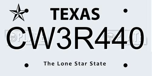 CW3R440 Texas License Plate