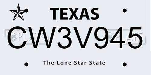 CW3V945 Texas License Plate