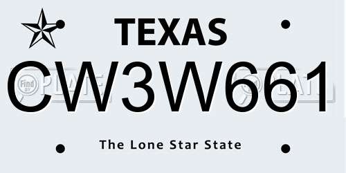 CW3W661 Texas License Plate