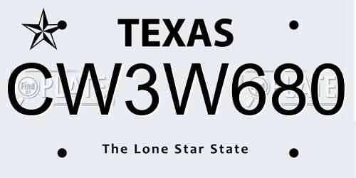 CW3W680 Texas License Plate