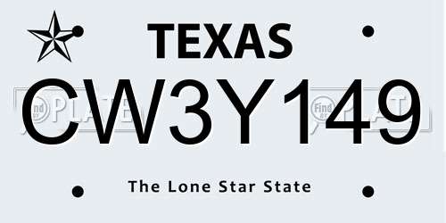 CW3Y149 Texas License Plate