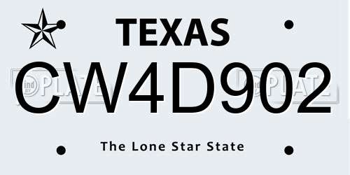 CW4D902 Texas License Plate