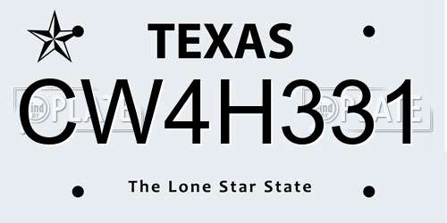 CW4H331 Texas License Plate