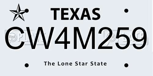 CW4M259 Texas License Plate