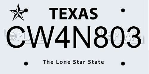CW4N803 Texas License Plate