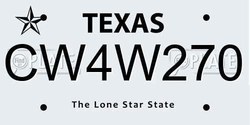 CW4W270 Texas License Plate