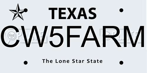 CW5FARM Texas License Plate