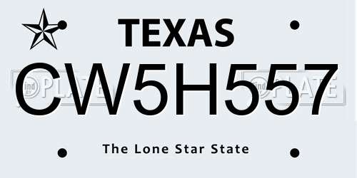 CW5H557 Texas License Plate