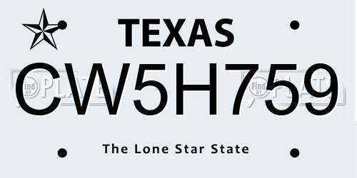 CW5H759 Texas License Plate