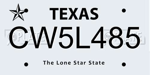 CW5L485 Texas License Plate