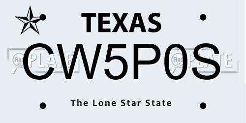 CW5P0S Texas License Plate