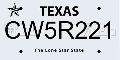 CW5R221 Texas License Plate