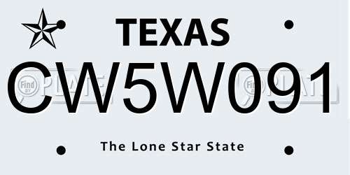 CW5W091 Texas License Plate