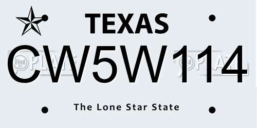 CW5W114 Texas License Plate