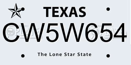 CW5W654 Texas License Plate