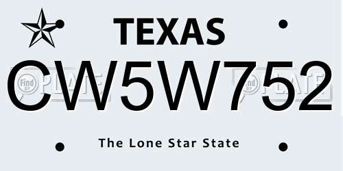 CW5W752 Texas License Plate