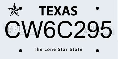 CW6C295 Texas License Plate