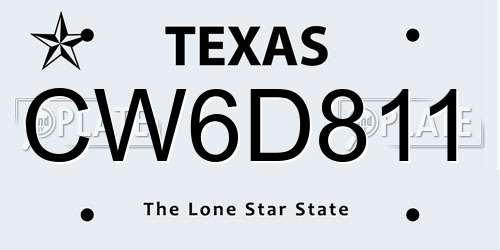 CW6D811 Texas License Plate