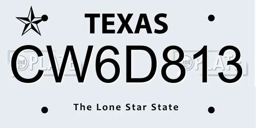 CW6D813 Texas License Plate