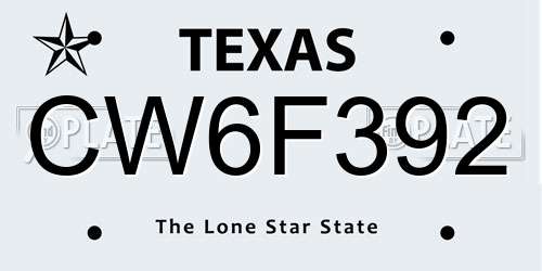 CW6F392 Texas License Plate