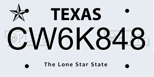 CW6K848 Texas License Plate