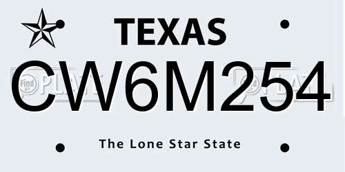 CW6M254 Texas License Plate