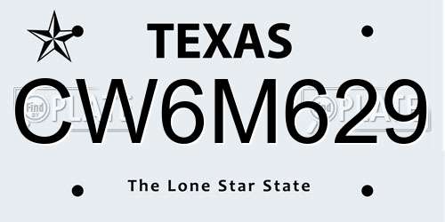 CW6M629 Texas License Plate