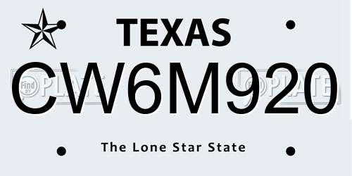 CW6M920 Texas License Plate