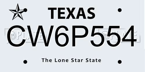 CW6P554 Texas License Plate