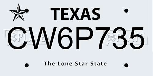 CW6P735 Texas License Plate