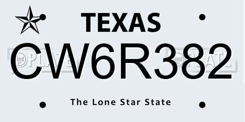 CW6R382 Texas License Plate