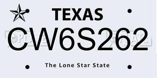CW6S262 Texas License Plate