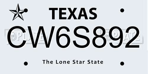 CW6S892 Texas License Plate