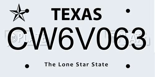 CW6V063 Texas License Plate