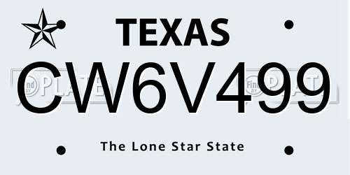 CW6V499 Texas License Plate