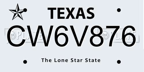 CW6V876 Texas License Plate