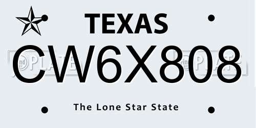 CW6X808 Texas License Plate