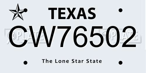 CW76502 Texas License Plate