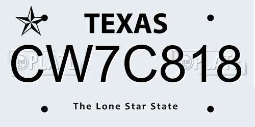 CW7C818 Texas License Plate
