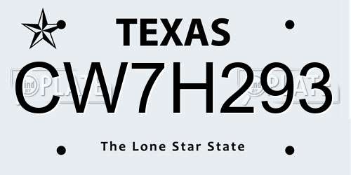 CW7H293 Texas License Plate
