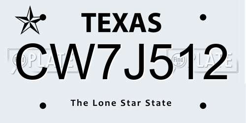 CW7J512 Texas License Plate