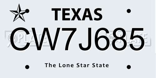 CW7J685 Texas License Plate