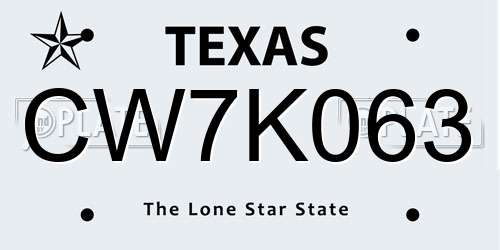 CW7K063 Texas License Plate