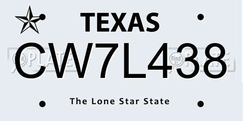 CW7L438 Texas License Plate