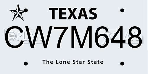 CW7M648 Texas License Plate