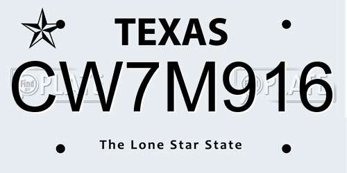 CW7M916 Texas License Plate