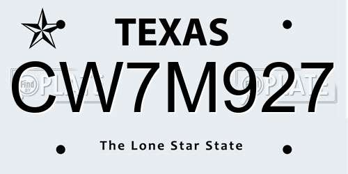 CW7M927 Texas License Plate