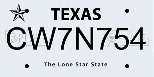 CW7N754 Texas License Plate