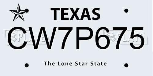CW7P675 Texas License Plate