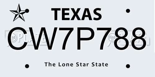 CW7P788 Texas License Plate